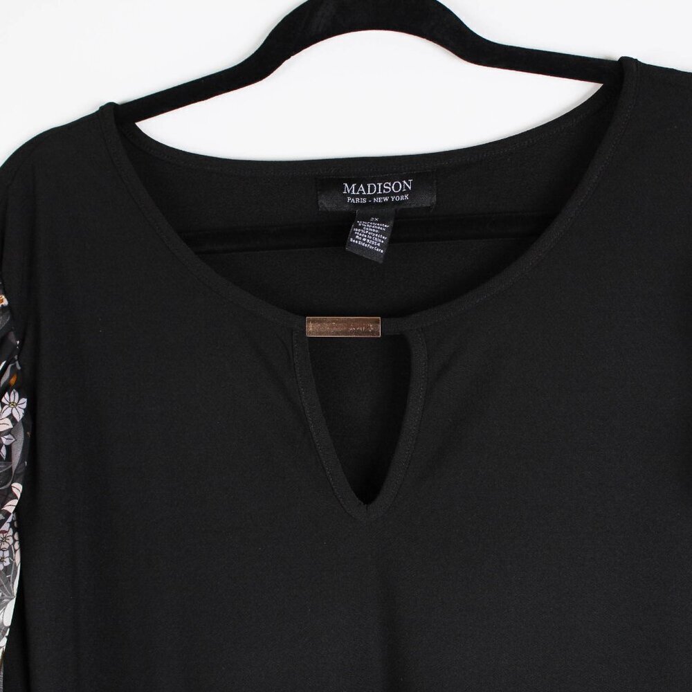 MADISON Paris New York Black Floral Puff Sleeve Top 2X - Picture 3 of 6